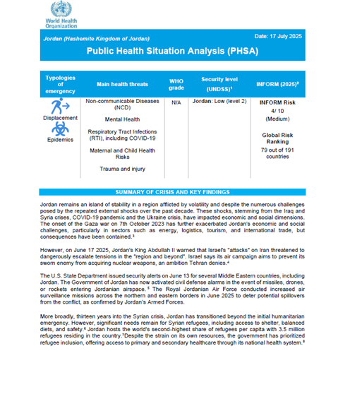 Public Health Situation Analysis - Jordan