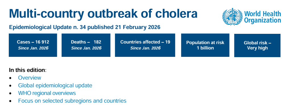 Multi-country outbreak of cholera, epidemiological update #34 -21 February 2026