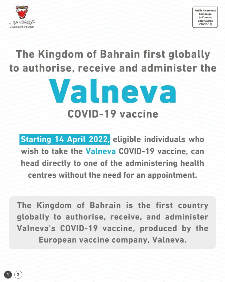 The Kingdom of Bahrain first globally to authorise, receive and administer the Valneva COVID-19 vaccine
